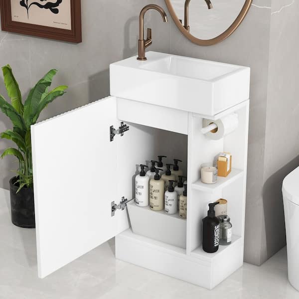 Aoibox 10.6 in. W x 18.6 x D x 33.2 in. H White Bathroom Vanity