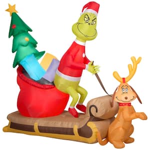 5.7  ft. Tall X 6.5 ft. W Christmas Airblown-Grinch and Max w/Sleigh-LG Scene-Dr. Seuss