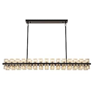 60-Light Black Rectangular Chandelier, 54" Modern K9 Crystal Chandelier for Dining Room, Living Room, Foyer