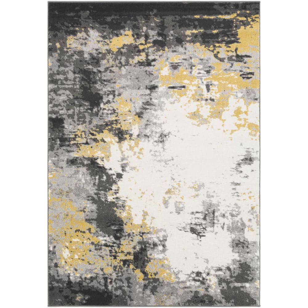 Gray Abstract Rectangular Low Pile Synthetic Rug