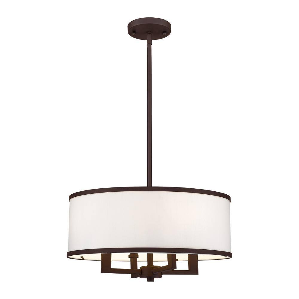 Bronze 4-Light Mini Drum Pendant with Off-White Shade