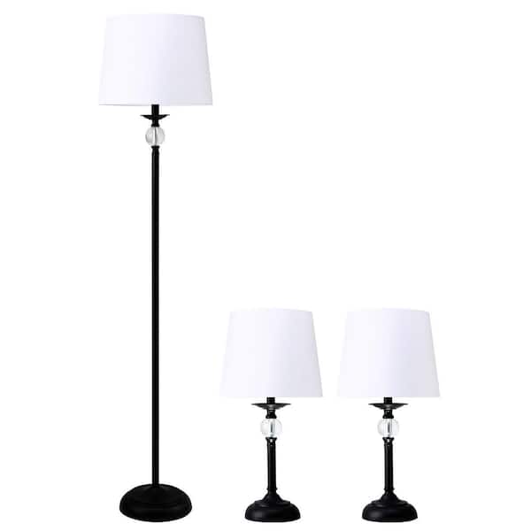 Modern Floor Lamp And 2 Table Lamps, Black Floor And Table Lamp Sets