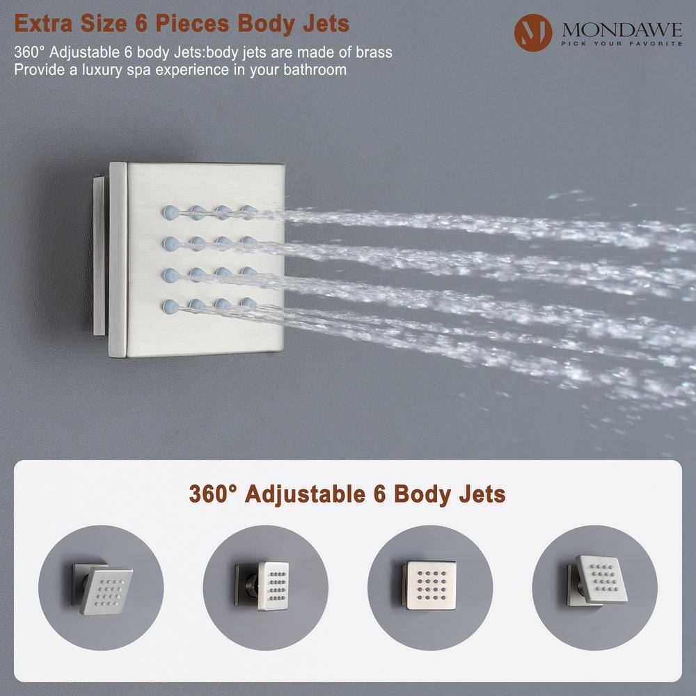 Large Brushed Nickel Dual Rain and Jet Shower System