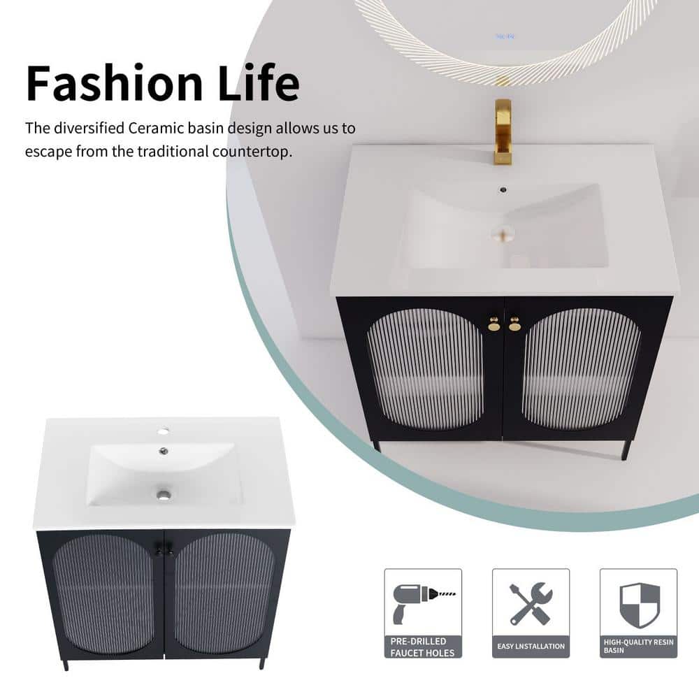 Black Freestanding Single Sink Vanity with White Ceramic Top