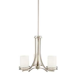 Hendrik 19 in. 3-Light Brushed Nickel Contemporary Shaded Cylinder Chandelier for Dining Room