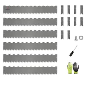 6 Pack 40" LX 6" H Galvanized Steel Garden Landscape Edging, Wavy Edge Lawn Border with Gloves and 10 Stakes(20FT Total)