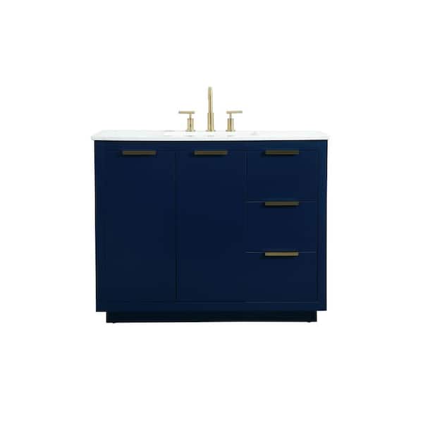 Unbranded Simply Living 42 in. W x 22 in. D x 34 in. H Bath Vanity in Blue with Calacatta White Engineered Marble Top