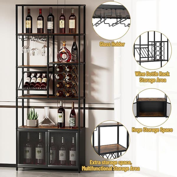 42-Bottle Wine Rack Free outlet Standing Floor Walnut, Black (66 x 29 x 99.5 cm)