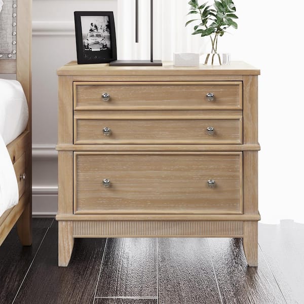 Spaco Natural Chic Hazel Solid Wood Nightstand with 3-Drawer (27.3 in W. x 26 in. H.)