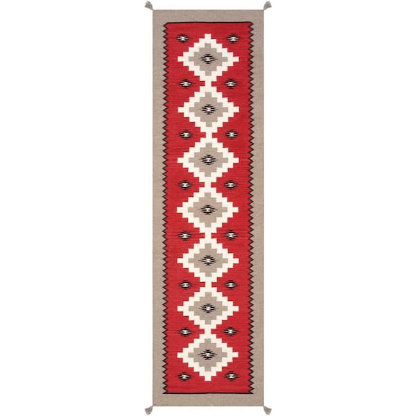 Pasargad Home Tuscany Red 3 ft. x 10 ft. Geometric Wool Runner Rug