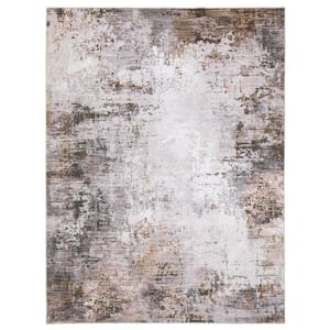 Harmony Abstract Brown 6 ft. X 9 ft. Polyester Indoor Machine Washable Area Rug