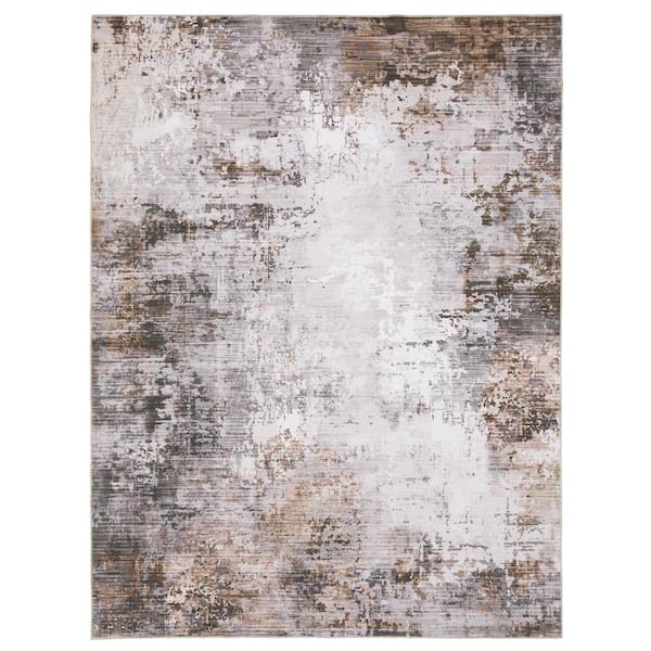 Home Decorators Collection Harmony Abstract Brown 6 ft. X 9 ft. Polyester Indoor Machine Washable Area Rug