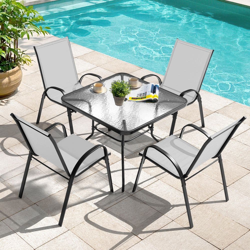 Nuu Garden Black 5-Piece Metal and Textilene Square Outdoor Dining