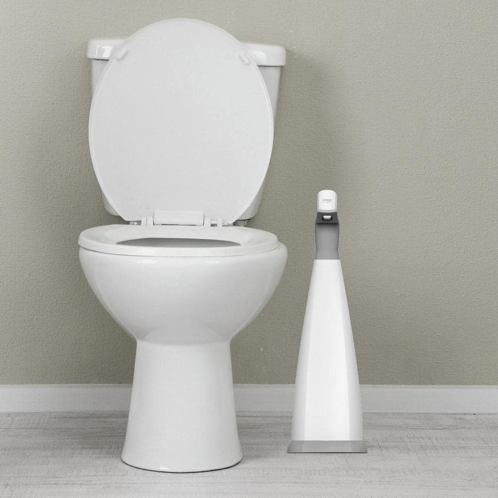 White and Gray No-Drip Toilet Brush Set with Caddy
