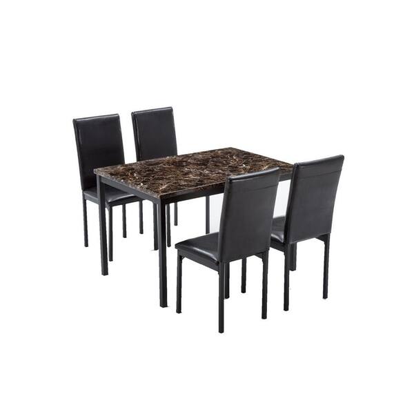 Boraam Arjen 5-Piece Black Faux Marble Dining Set 77006 - The Home Depot