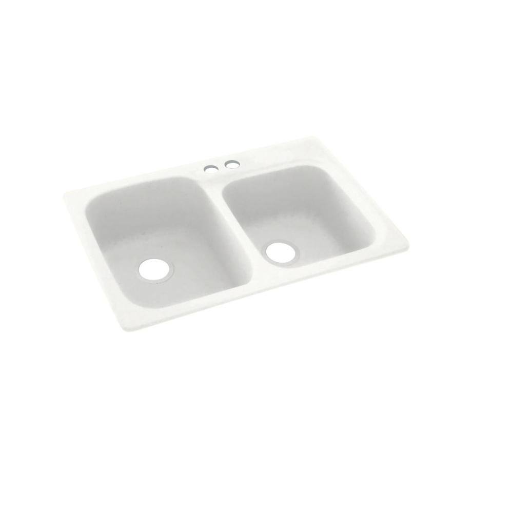 Dual-Mount Solid Surface 33 in. x 22 in. 2-Hole 55/45 Double Bowl Kitchen Sink in Tahiti White price history on PriceWatchPro