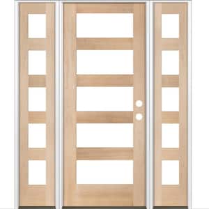 60 in. x 80 in. Modern Hemlock Left-Hand/Inswing 5-Lite Clear Glass Unfinished Wood Prehung Front Door with Sidelites