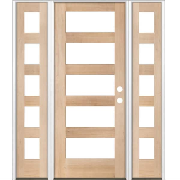 Krosswood Doors 60 in. x 80 in. Modern Hemlock Right-Hand/Inswing 5-Lite Clear Glass Unfinished Wood Prehung Front Door with Sidelites