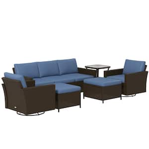6-Piece Wicker Patio Conversation Set with Coffee Brown Cushions