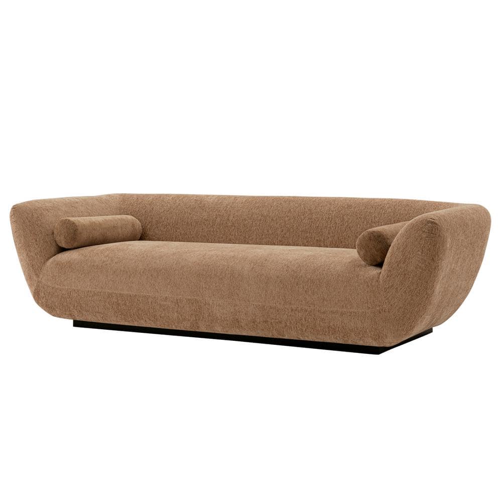Ulka Light Brown Velvet Sofa with Round Arms and Pine Wood Frame