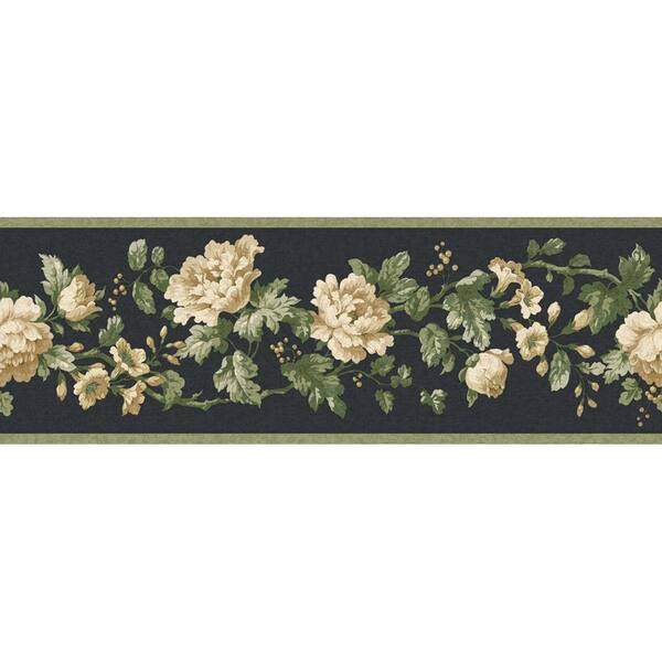 The Wallpaper Company 8 in. x 10 in. Black Floral Document Border Sample
