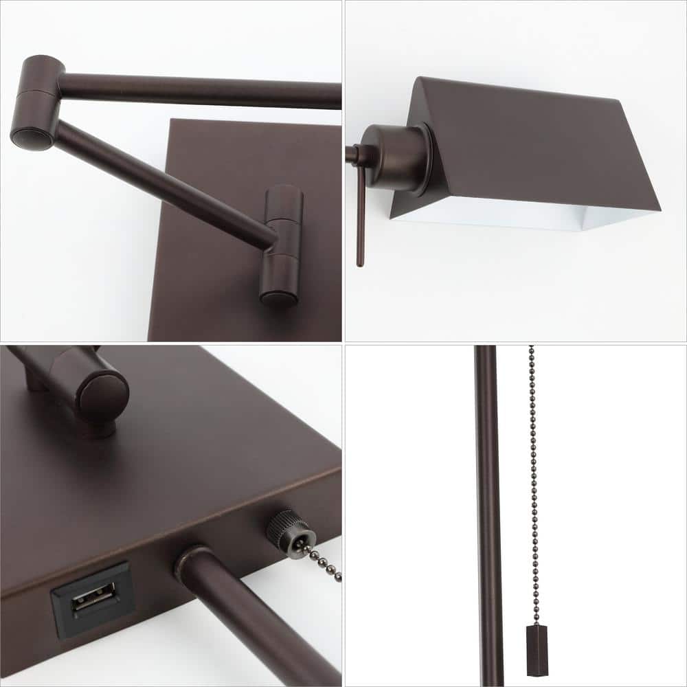 Arlo Oil Rubbed Bronze Swing Arm Wall Sconce with USB Charging Port