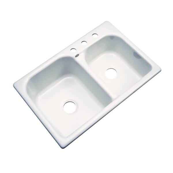 Thermocast Cambridge Drop-In Acrylic 33 in. 3-Hole Double Bowl Kitchen Sink in Biscuit