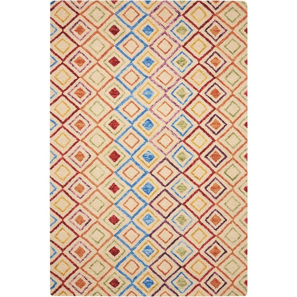 Nourison Vivid Ivory 4 ft. x 6 ft. Geometric Transitional Area Rug