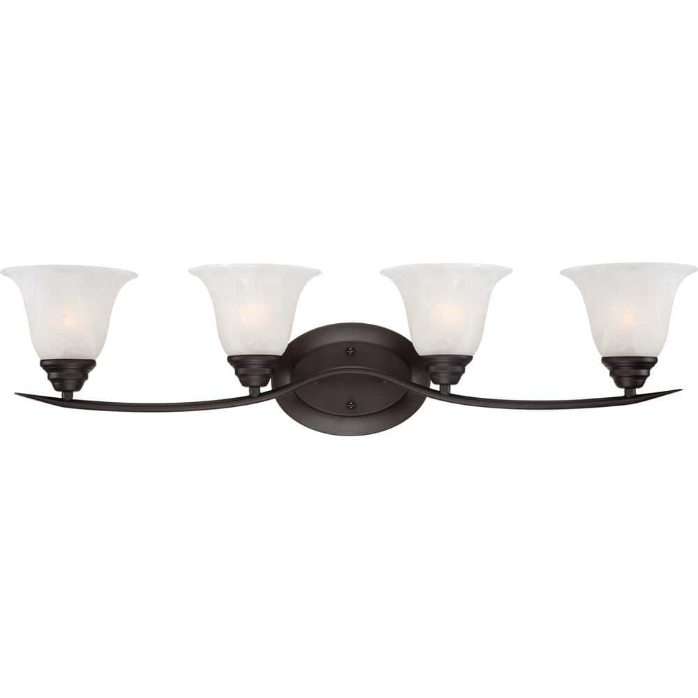Trinidad 4-Light Indoor Antique Bronze Bath or Vanity Wall Mount with Alabaster Glass Bell Shades price history on PriceWatchPro