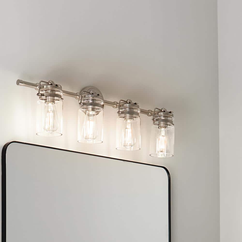 Brushed Nickel 32.25" 4-Light Vanity Light with Clear Glass Shades