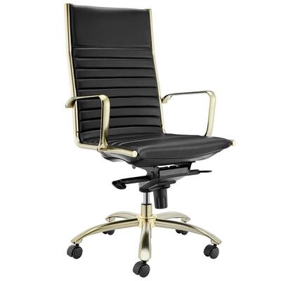 Dirk Black/Gold High Back Office Chair with Matte Brushed Gold Base
