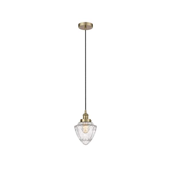 Innovations Bullet 100-Watt 1-Light Antique Brass Standard Mini Pendant Light with Seeded Glass Shade, No Bulbs Included