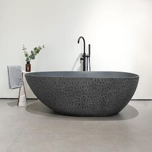 Luna 67 in. x 33.5 in. Stone Resin Solid Surface Flatbottom Freestanding Soaking Bathtub in Concrete Gray
