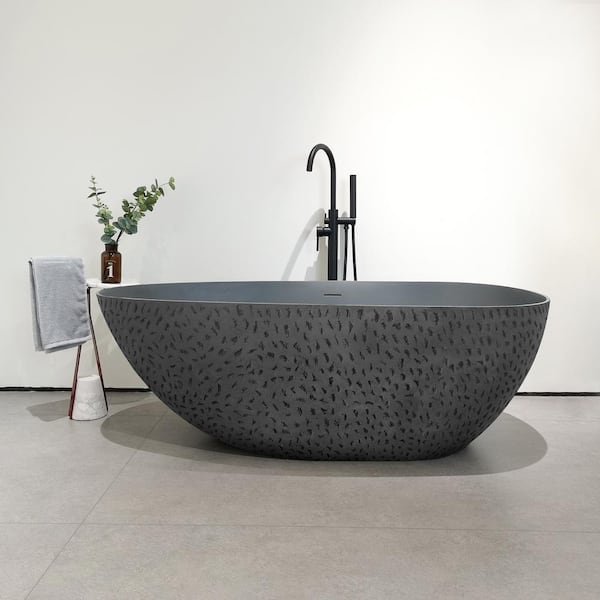 Luna 67 in. x 33.5 in. Stone Resin Solid Surface Flatbottom Freestanding Soaking Bathtub in Concrete Gray