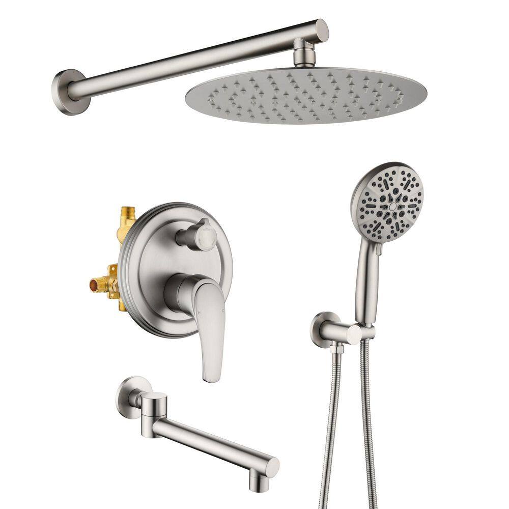 Single Handle 3-Spray Tub and Shower Faucet 2.5 GPM, 10 in. Head Shower and Hand Shower in Brushed Nickel Valve Included price history on PriceWatchPro
