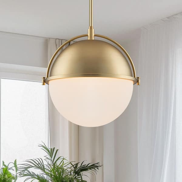TinHon Modern 1-Light Gold Pendant Light w/ 9.8 in. Clear Glass Globe, Adjustable Hanging Rod Fixture for Kitchen Island,Dining