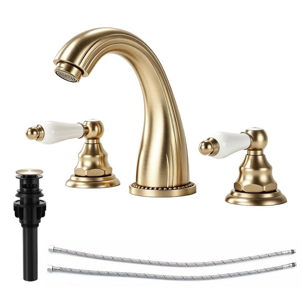 2 Handles 8 in. Widespread Bathroom Faucet 3-Hole Bathroom Sink Faucet With Pop-up Drain in Brushed Gold price history on PriceWatchPro