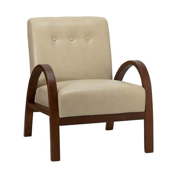 JAYDEN CREATION Byblis Vegan Leather Beige Armchair with Button-Tufted Back