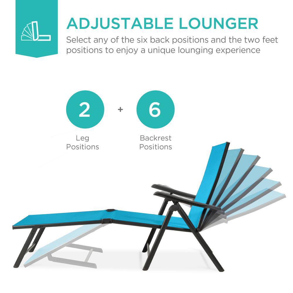 Sky Blue Adjustable Outdoor Chaise Lounge Chairs with Steel Frame