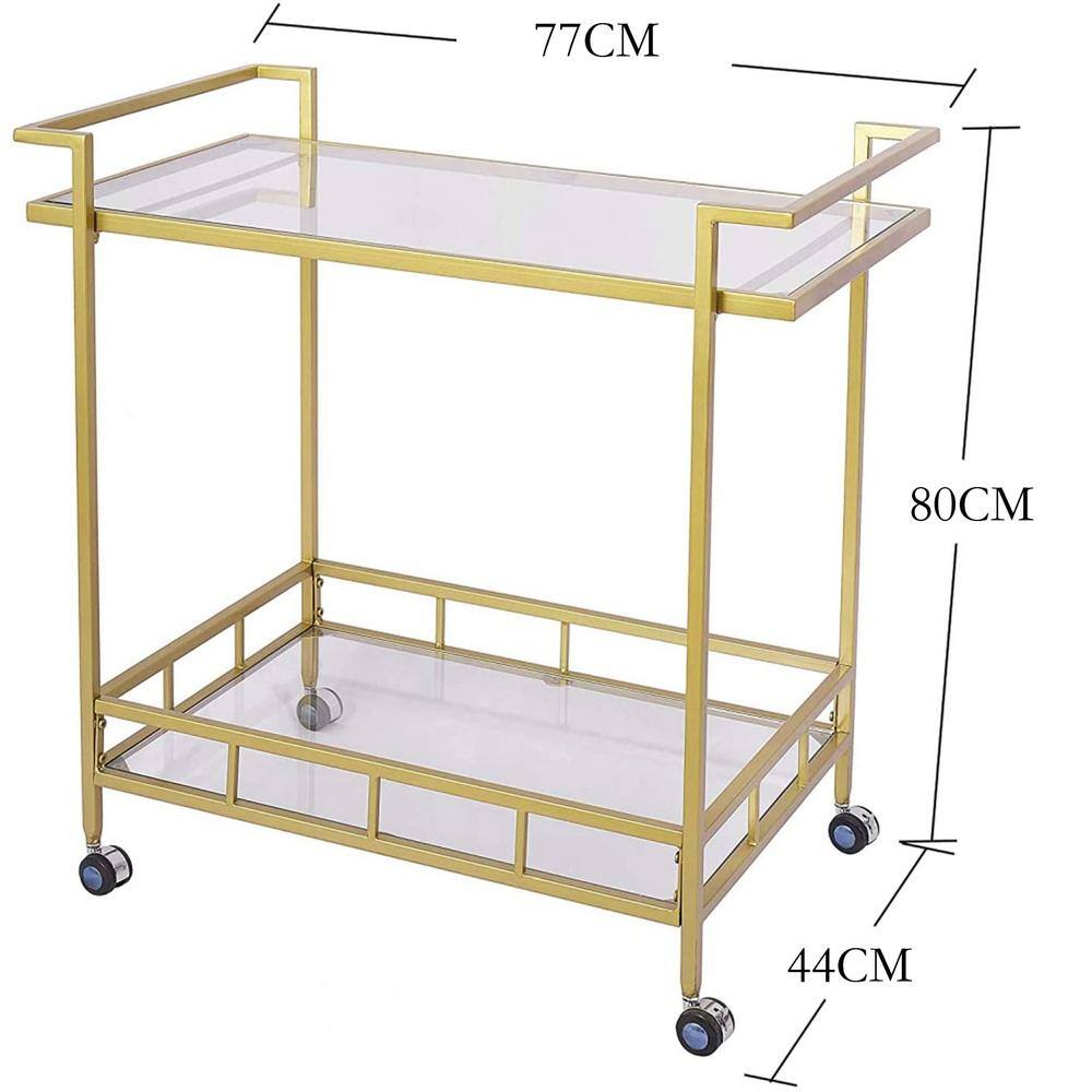 Dusky Gold Rolling Bar Cart with Mirrored Glass Shelves