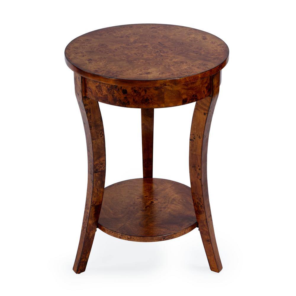 Holdin Round Light Brown Burl Wood Side Table