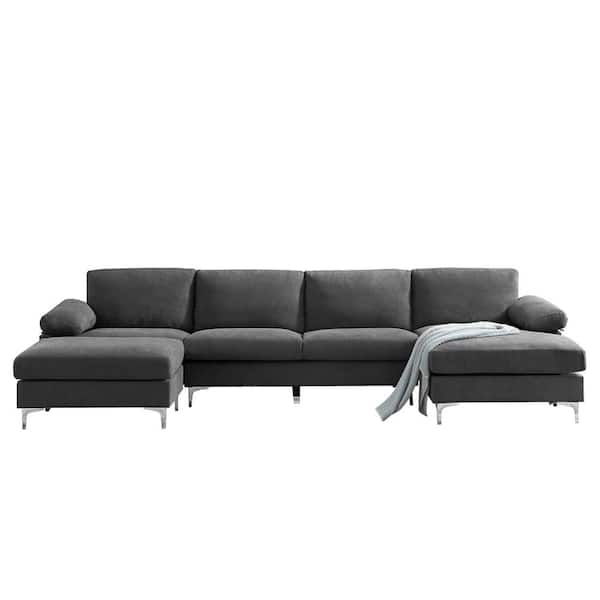 Donason 128.30 in. W Square Arm 4-Piece 4-Seat Polyester U-Shaped Corner Sectional Sofa in Gray