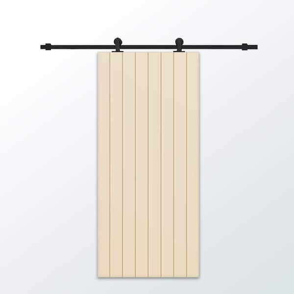 CALHOME 30 in. x 80 in. Beige Painted Composite MDF Paneled Interior Sliding Barn Door with Hardware Kit