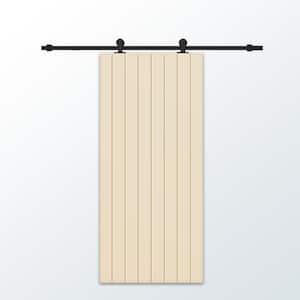 36 in. x 96 in. Beige Stained Composite MDF Paneled Interior Sliding Barn Door with Hardware Kit
