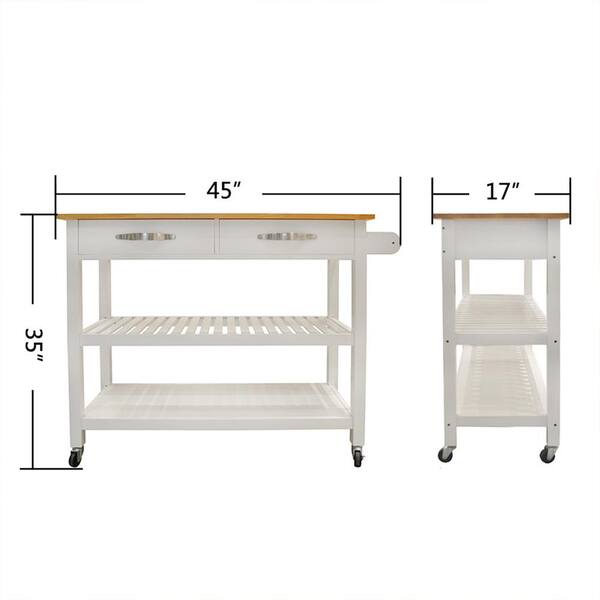 3-piece White Rubber Wood 45 in. Kitchen Island Set with 2