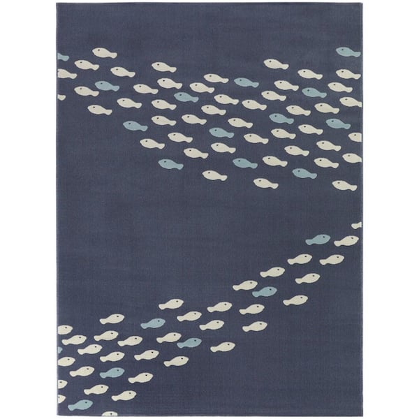 Fish School Blue 7 ft. 10 in. x 10 ft. Novelty Indoor Area Rug
