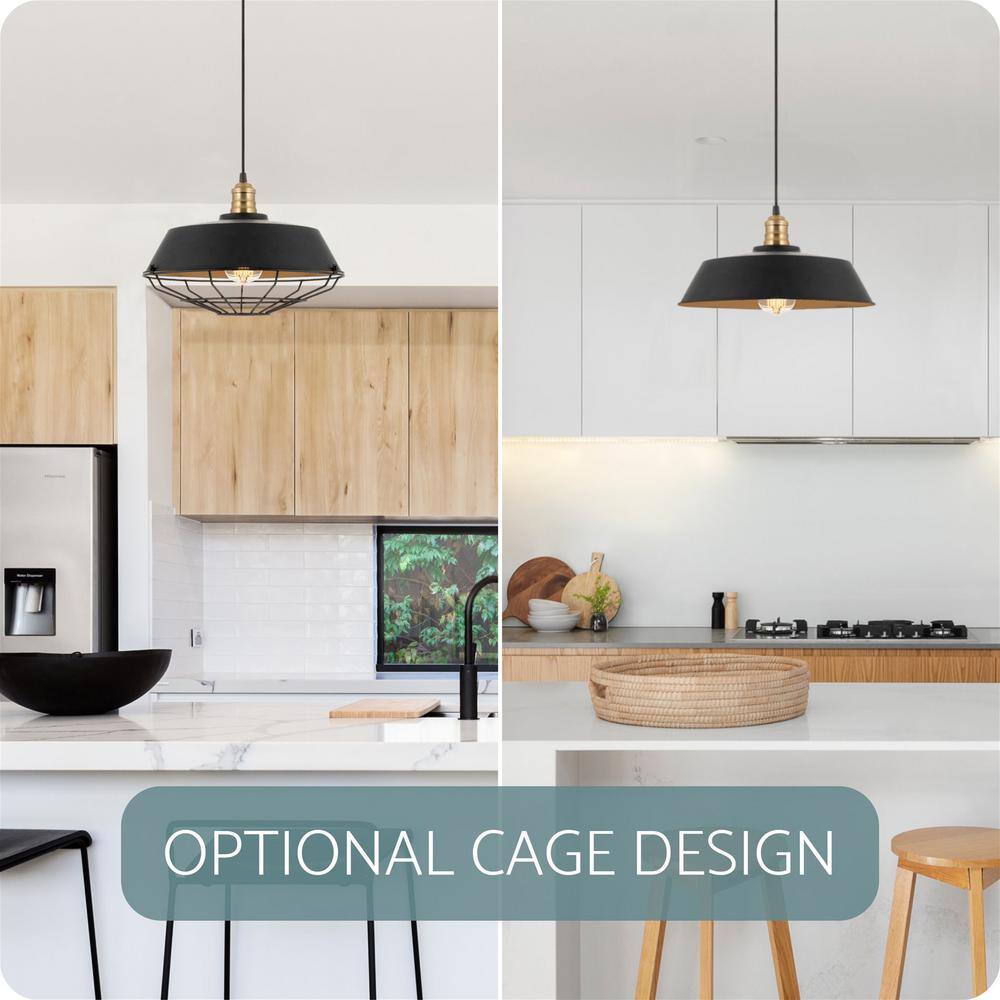 Jaxon 14" Black and Brass Industrial Farmhouse Pendant Light