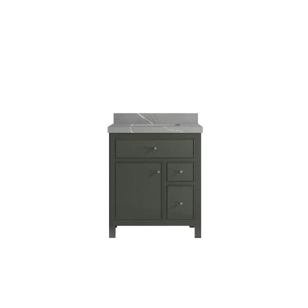 Willow Collections Sonoma 30 in. W x 22 in. D x 36 in. H Bath Vanity in Pewter Green with 2 in. Piatra Quartz Top