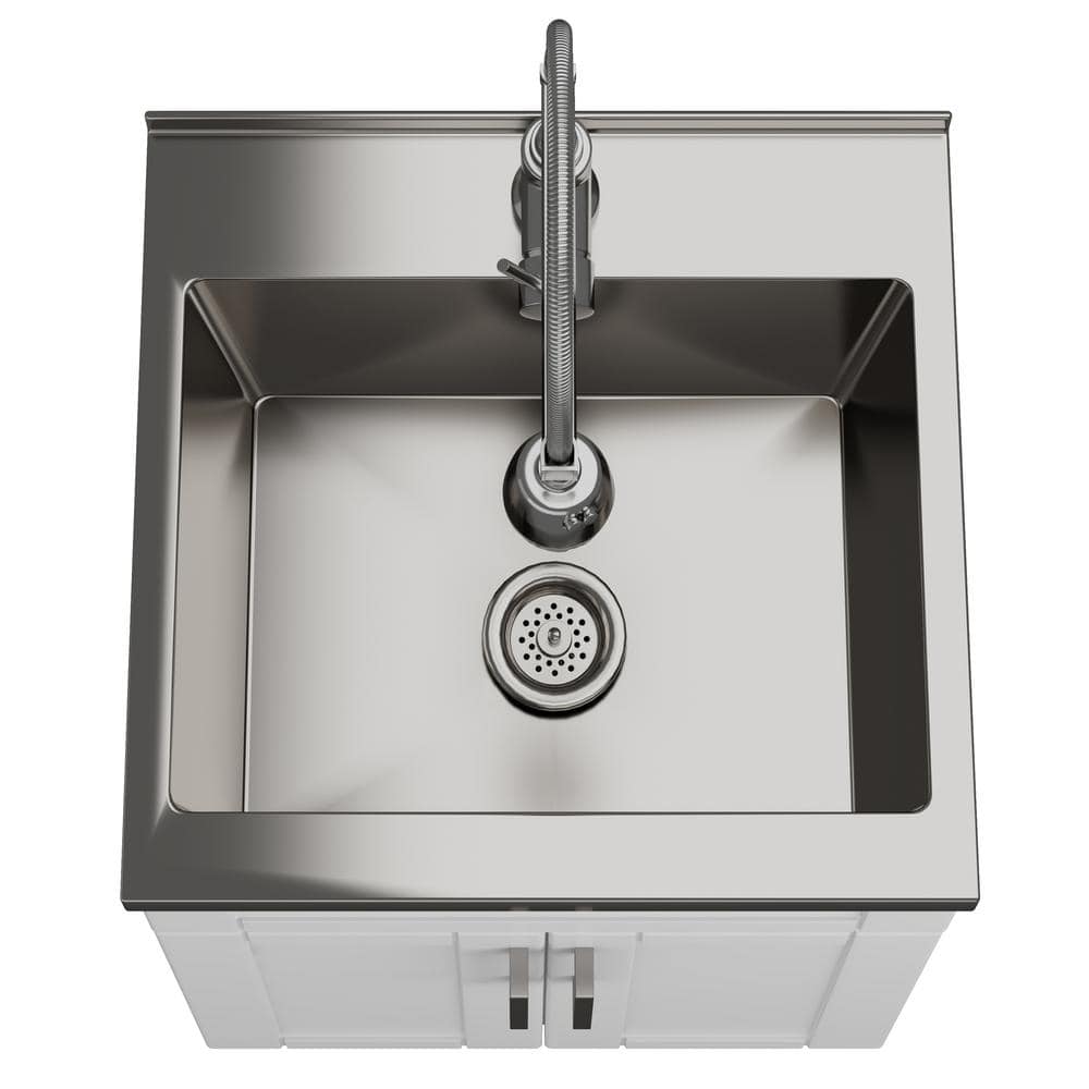 White 20 Inch Laundry Cabinet with Stainless Steel Sink and Faucet