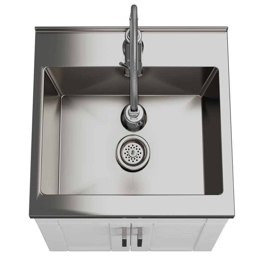 White 20 Inch Laundry Cabinet with Stainless Steel Sink and Faucet